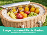 Alfresco 2 Person Insulated Picnic Basket Set with Foldable Wood Table PC-TB-2P-ROU