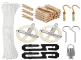 Laundry Clothesline Kit, Complete Laundry Hanging Tools Including 198ft Cotton Rope, Rustproof V1369-AZ3-W-08539