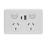 GSME Dual USB Charger Outlet Flush Mount Standard Fully Integrated GPO Type A and C 2 Gang 10A 240V V1202-V1-GSMPUPP2USB2GAC