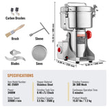 VEVOR 2500g Commercial Spice Grinder Electric Grain Mill Grinder High Speed V952-DDDPSGWYMJ25ODXN1V3