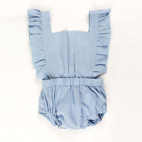 Ponchik Babies + Kids Ruffle Back Romper - Capri Blue - 3 years V563-RUFROMPER-CAPRIBLUE-3YO