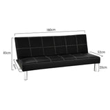 Sarantino 3 Seater Faux Leather Sofa Bed Couch - Black SOFA-6895R-PVC-BLK