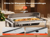 Roll Top Chafing Dish Buffet Complete Set, 9Qt Stainless Steel Chafer with Full Size Pan, Rectangle V952-ZFXQFGK1JTYSNU6QFV0