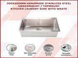 700x500mm Handmade 1.5mm 16 Gauge Stainless Steel Kitchen Laundry Sink with Waste V63-846471