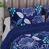 Ramesses Blue Flower Printed Sherpa Flannel Fleece Reversible Blanket Set Queen/King V442-KIT-BLANKET-SHERPAFLOWER-BLUE-QS