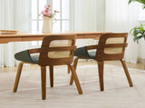 Set of 2 Rattan Back Dining Chairs, Green Faux Leather V1127-AU-DC02-GRN