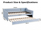 Artiss Single Buttonless Tufted Daybed Frame & Trundle, Blue XFSI-DBRK111AS-AB