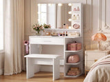 Artiss Dressing Table Vanity Desk LED Mirror Stool Storage Power Outlet Hairdryer Holder White FURNI-N-DRESS04-WH