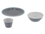 Household Tableware Fruit Salad Plate Bowl Cup Set Dark Blue Grid Pattern for Home Restaurant V1294-YM0901-3118210178011