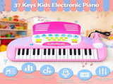 Keezi Kids Piano Keyboard 37 Keys Electronic Musical Instrument Set w/ Stool Microphone KPK-37-PK