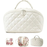 Travel Makeup Bag for Woman, 180&deg Lay-Flat Cosmetic Organizer with 5 Compartments, Large Capacity V1366-AZ2-W-11498