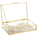 Golden Clear Glass Jewelry Vintage Glass Keepsake Container, Rectangle Clear Jewelry Display V1369-AZ3-W-08951