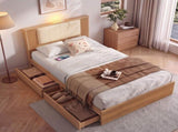 Artiss King Single Bed Frame with 2 Drawers, PU Leather Headboard & Charging Station WBED-F-FLUTED-KS-OAK-AB