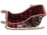 Red Santa Sleigh Christmas Decor, Tabletop Holiday Sleigh Display Plaid Pattern Metal Sleigh with V1366-AZ2-W-04847