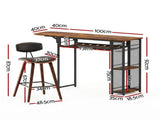 Artiss 3PCS Bar Table and Stools Set Dining Table Solid Wood Kitchen Chairs Cafe Pub BA-TAB-SET-8782-4787