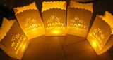50 Pack White Happy Luminary Paper Candle Tea Light Lantern Bags Garden Anniversary V382-BDYLUM50