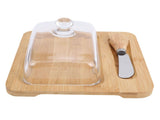 Wood Butter Dish with Clear Glass Lid Cutting Tool Easy to Clean Butter Container for Cheese Cake V1294-YM0901-3118250117111