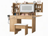 Artiss Dressing Table Vanity Desk Set Stool LED Charging Station Wood FUR-AG-DRESS01N-WD-AB