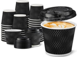 360x Triple Wall Paper Coffee Cups w/Lids Disposable Takeaway Bulk in Black V563-PA0812-15L-24QTY-1BOX