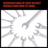 12Pc Ratchet Spanner Set Metric Open & Ring Wrenches 8-19mm CR-V + Rolling Bag V465-NO-SKU-1675062128987340801