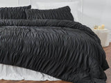 Wrinkle Textured Bedding Set - 3 Piece Quilt Cover and Pillowcase Set - Black Bohemian Style V888-ELOSUNG54958-8