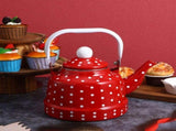 Red Enamel Stovetop Teakettle Retro Design Heat Efficient Silent V1370-AZ4-14456