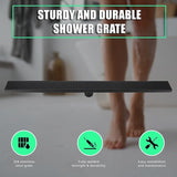 800mm Bathroom Shower Black Grate Drain w/Centre outlet Floor Waste V63-832911