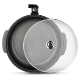 Electric Pizza Pan with Non-Stick Surface and Glass Lid, Adjustable Temperature Control for Home V1341-ZY-7KNVTHTG-BLACK