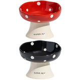 Red and Black Elevated 15&deg Tilted Ceramic Cat Bowl - Anti-Chin Acne Glaze Finish, Non-Slip Weighted V888-ELOSUNG49137