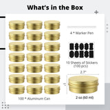 100PCS Small Aluminum Cans, 2oz Metal Round Tins, 60ml Metal Container with Screw Lid, DIY Candle V1369-AZ3-W-08706