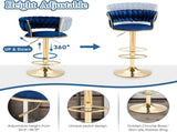 2x Height Adjustable Swivel Bar Stool Velvet Golden Base Barstools Chairs Padded Seat- Blue V255-GP1762-BLUE
