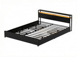 Artiss Metal Bed Frame Queen Size Storage Headboard Charge Station LED 4 Drawers MBED-C-SKY-Q-ALBK-ABC