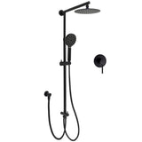 WELS Matt Black Twin Shower 8" Round Rain Head Set Sliding Rail 3 Mode Handheld Mixer V1233-HR002M4CBSC842BKSR108BKRD201B