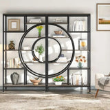 NNETMLT 8-Tier 71-Inch Industrial Geometric Bookcase with Metal Frame V728-QH169584