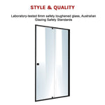 Adjustable Semi Frameless Shower Screen x 195cm Australian Safety Glass V63-824511