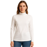 Ladies SKIVVY Womens Long Sleeve Plain Top Warm Turtleneck Cotton High Neck in White V563-BR-LSKIVV-WHT-S