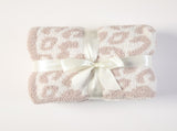 Beige Luxurious Leopard Print Knit Throw Blanket - Ultra-Soft Jacquard Plush for Sofa, Bed & Cozy V888-ELOSUNG27776