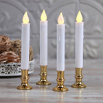 10 Pack Taper Stick White Battery Candle - Natural Flame Light Colour No Flicker - Gold Stand Base V382-LEDTLGS10