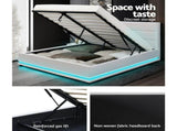 Artiss Bed Frame Double Size LED Gas Lift White LUMI BFRAME-E-LUMI-D-WH-ABC