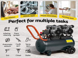 Giantz 50L Air Compressor Quiet 3.0HP Oil-Free Portable Tyre Inflator 200L/Min AC-50L-N-XL-GY