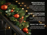 Christabelle 2.74m Sable Fir Christmas Garland Pre Lit Multi Function LED Timer Mantel Staircas 112_SENSF274