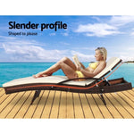 Gardeon 2PC Sun Lounge Wicker Lounger Outdoor Furniture Beach Chair Patio Adjustable Cushion Brown FF-LOUNGE-ARM-BRX2