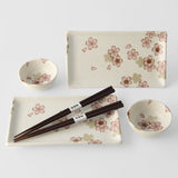 Sushi Set for Two with Chopsticks White With Pink Sakura Design V637-RW0053