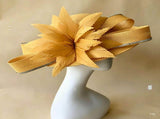 Yellow Oversized Sinamay Statement Fascinator - Large Leaf Rhinestone Trim Derby Hat for Weddings V888-ELOSUNG56742