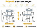 Height Adjustable Shower Chair with Arms & Back, Aluminium Bathroom Seat, 136kg Capacity V1181-HP012