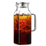 68oz Glass Pitcher,Square Water Pitcher with Lid and Handle,Coffee Beverage Serveware Iced Tea V1192-AZ-W-25000
