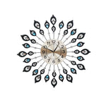 Artiss 60cm Wall Clock Large 3D Peacock Crystal Silver WC-IRON-199060-BK