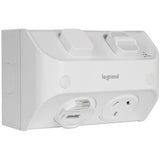 Legrand Aqua Life 240V 10A IP53 Single Pole Surface Mount Switch with A and C Type USB Slot, V1202-V1-LEGWL787USBLG