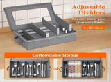 Silverware Storage Box,Flatware Organizer with Zipper Lid, 5 Compartment Cutlery Case with V1370-AZ4-10203