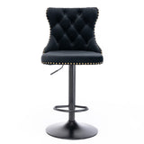 4x Height Adjustable Swivel Bar Stool Velvet Nailhead Barstool with Footrest V226-SW1812BK-2